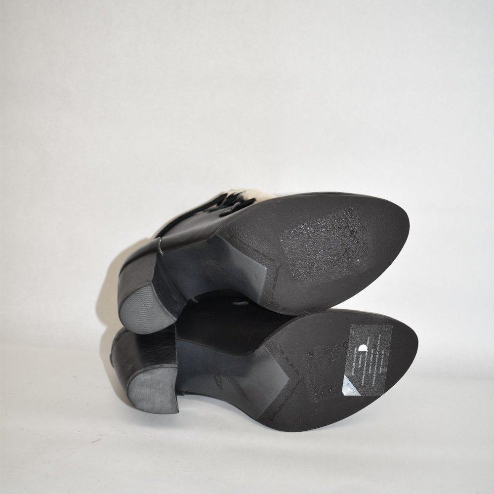 $240 UGG Analise Shearling FUR LEATHER BLACK BLOCK WINTER lace Bootie 7 (M5) - Picture 7 of 8